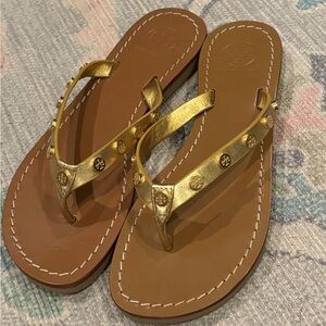 Women’s Tory Burch Leather/ Gold Logo Flip Flops Size 7